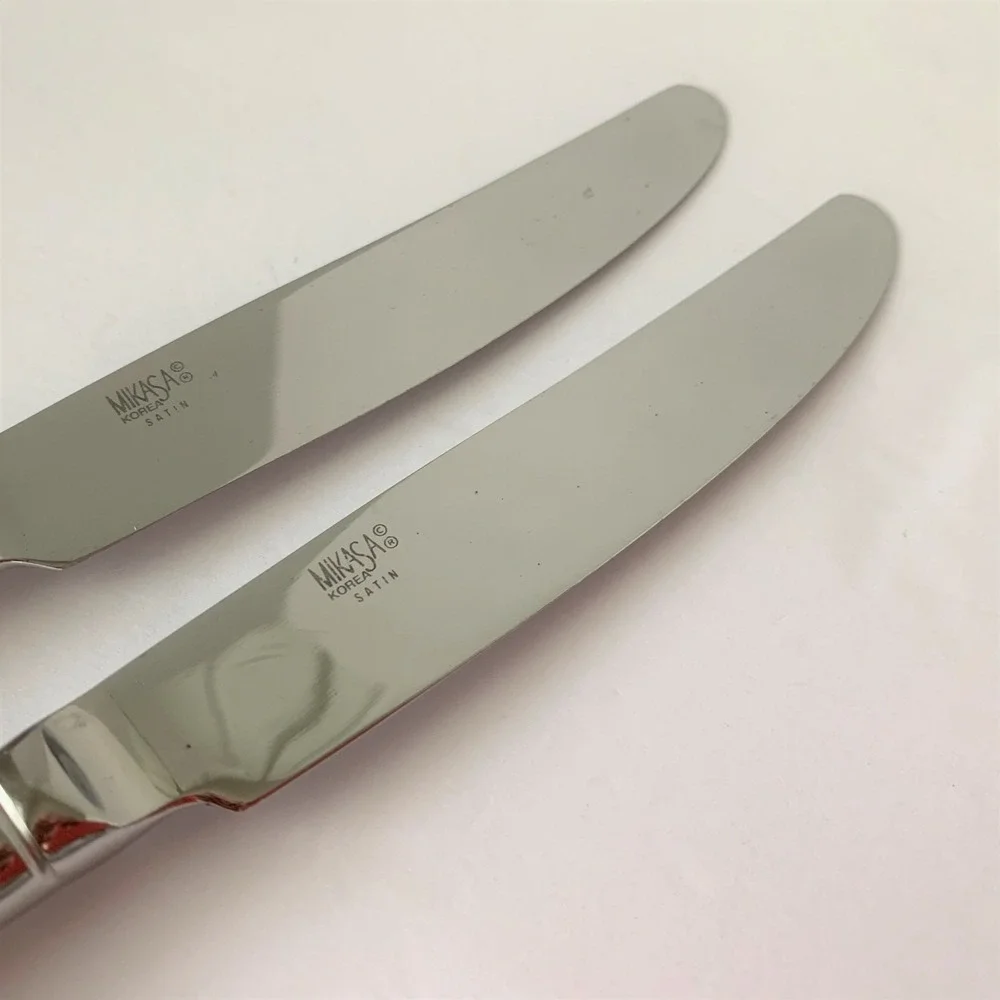 Mikasa SATIN Frost Center Stainless Steel Lot of 2 French Hollow Dinner Knives